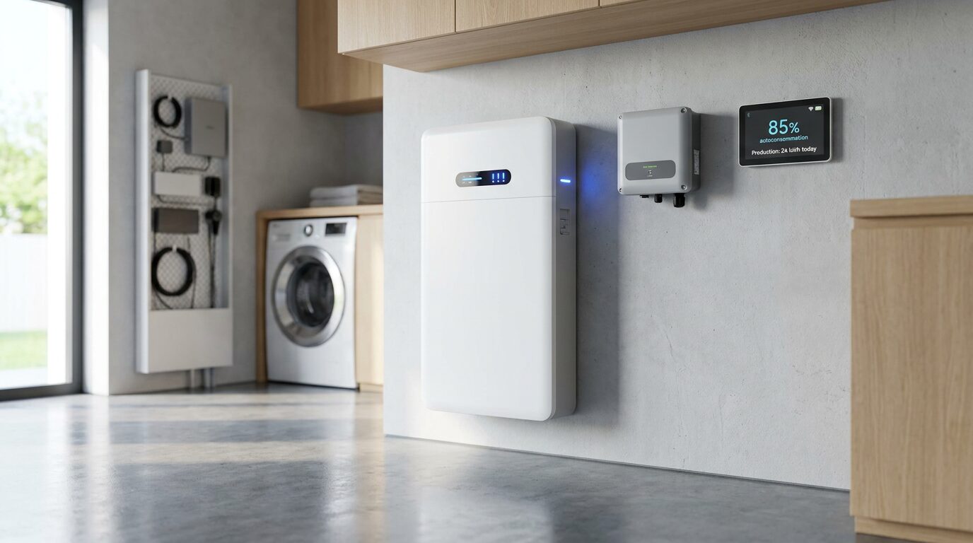 Batterie de stockage solaire Huawei LUNA 2000 10 kWh murale LiFePO4 installée par Protec Energy en Rhône-Alpes, design compact et monitoring FusionSolar
