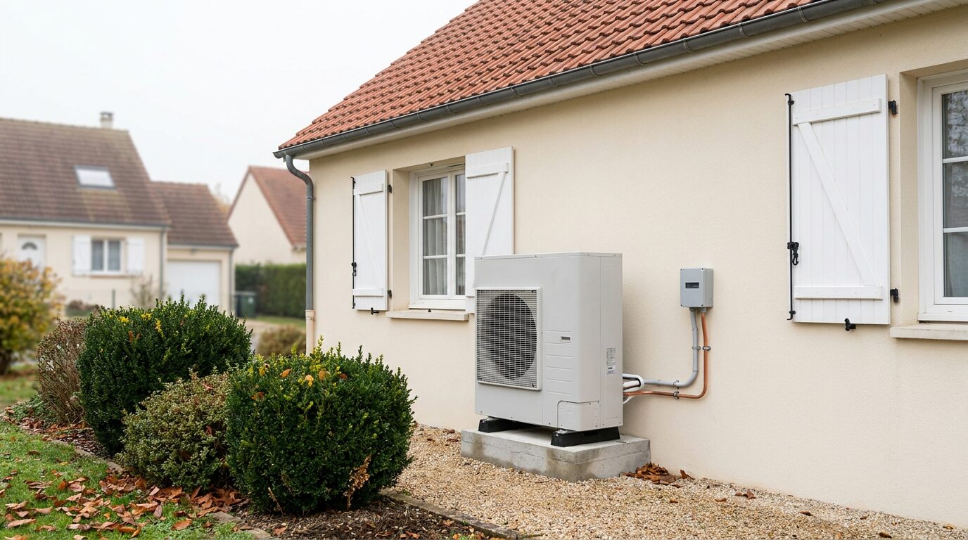 Pompe à chaleur air/eau Atlantic Alfea Excellia AI 11 kW installée par Protec Energy sur pavillon lotissement Reygnard à Trévoux (01) en remplacement chaudière gaz Frisquet 25 kW