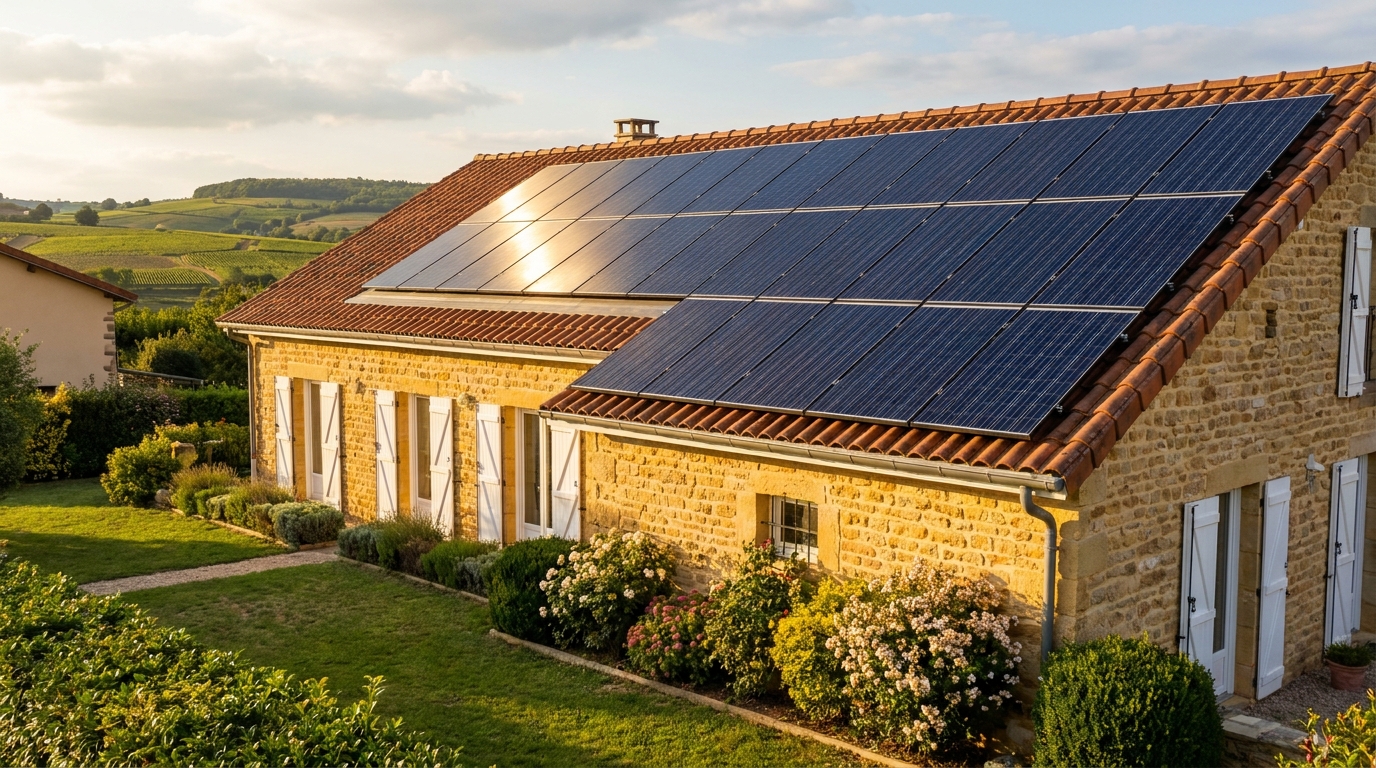 Installation photovoltaïque en autoconsommation 6 kWc posée par Protec Energy sur maison résidentielle en Rhône-Alpes, panneaux Trina Solar