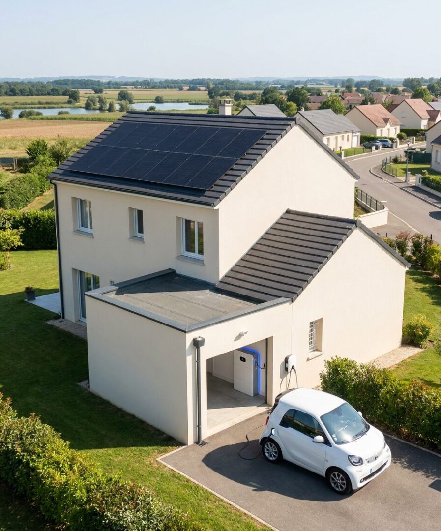 Installation photovoltaïque kit 6 kWc + batterie Huawei sur pavillon Reyrieux Dombes Saône Vallée