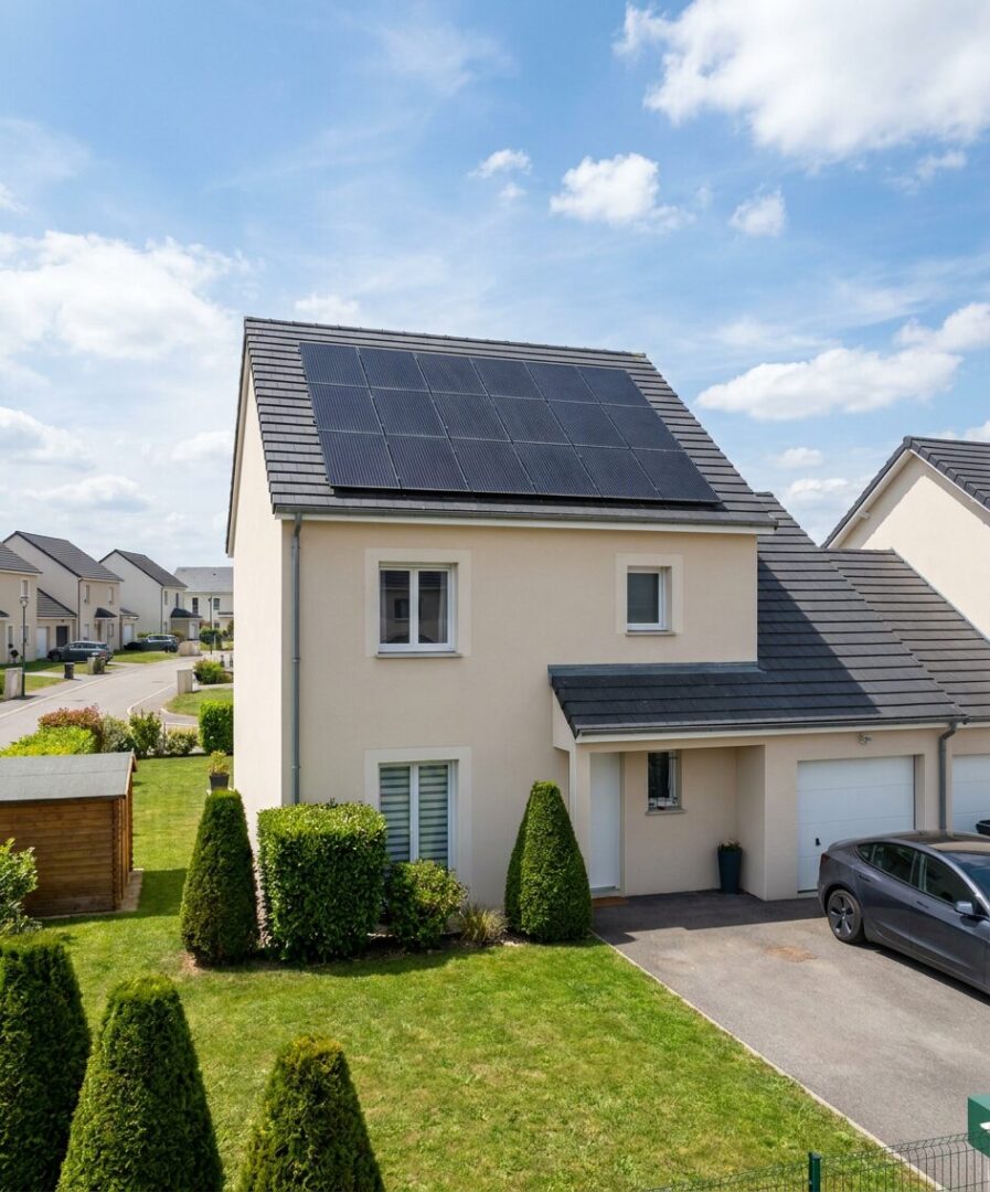 Installation photovoltaïque sur pavillon de lotissement à Trévoux (01) posée par l'équipe interne Protec Energy basée à Fareins (8 km)
